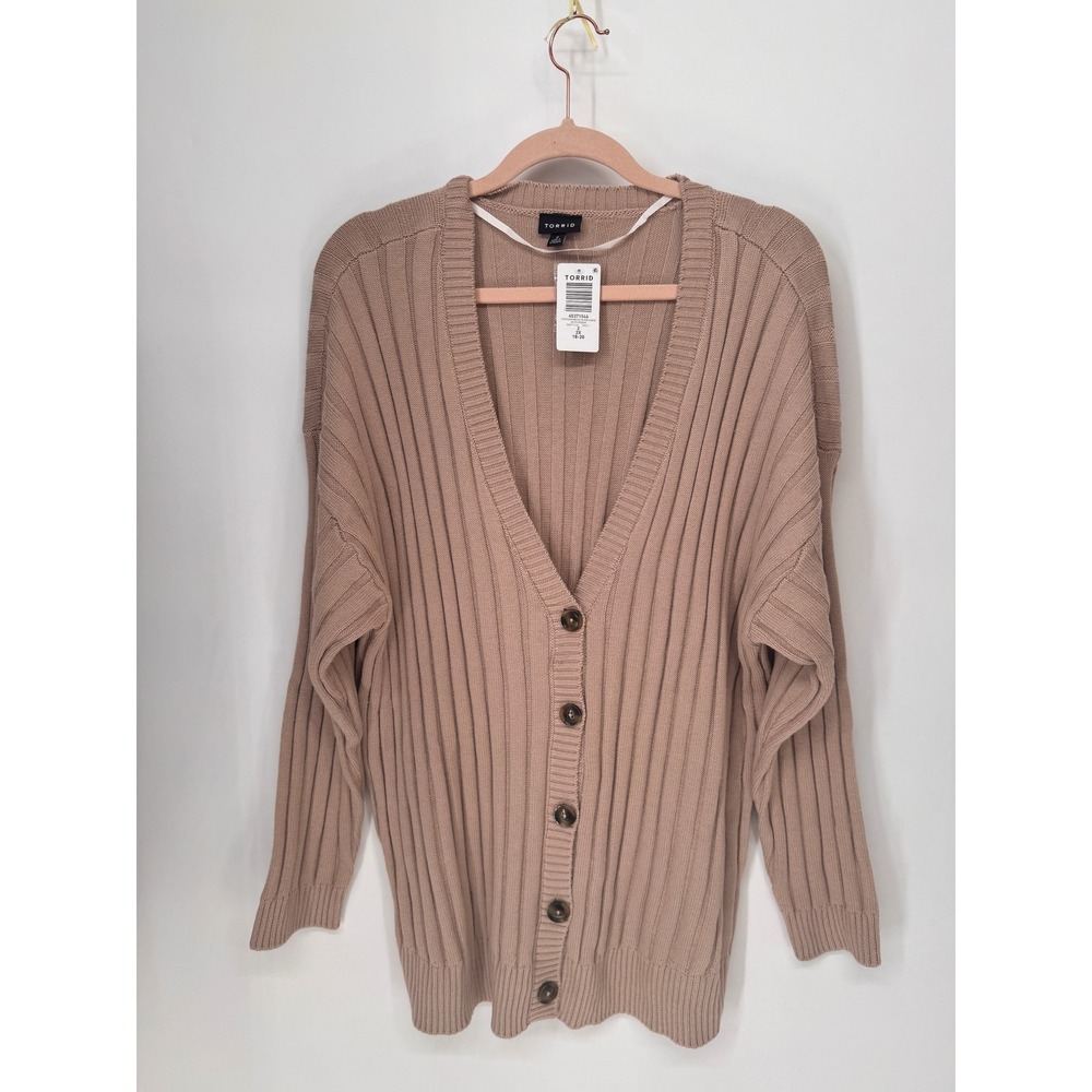 Torrid Cardigan Women 2 2X Mushroom NWT Ribbed Button Front Cotton Blend Sweater
